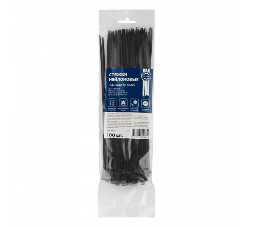 Стяжка кабельная Fortisflex НСС EasyFix 250х3,6 мм полиамидная черная (100 шт.) (84815) Стяжка кабельная Fortisflex НСС EasyFix 250х3,6 мм полиамидная черная (100 шт.) (84815)