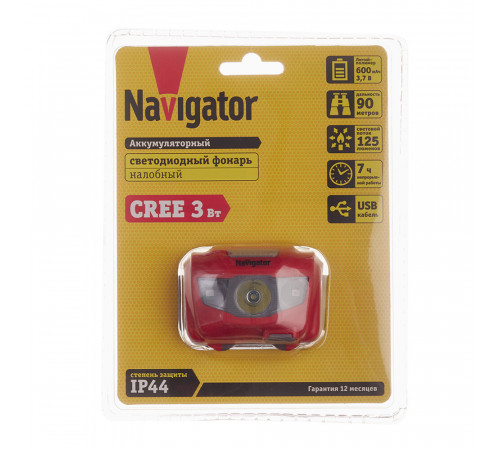 Фонарь налобный Navigator светодиодный 1 LED 3 Вт аккумуляторный Li-Pol 600 мАч пластик (140374) Фонарь налобный Navigator светодиодный 1 LED 3 Вт аккумуляторный Li-Pol 600 мАч пластик (140374)