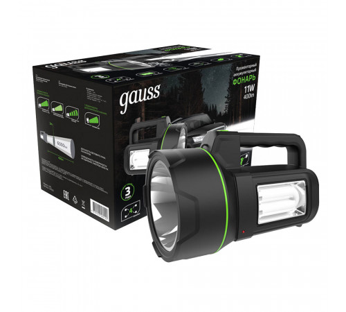 Фонарь ручной Gauss светодиодный 13 LED 11 Вт аккумуляторный Li-Ion 4800 мАч пластик 4 режима (GF602) Фонарь ручной Gauss светодиодный 13 LED 11 Вт аккумуляторный Li-Ion 4800 мАч пластик 4 режима (GF602)