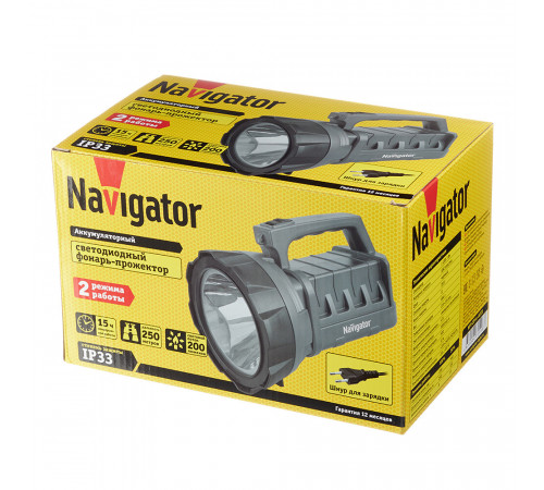Фонарь ручной Navigator (715963) светодиодный 1 LED 3 Вт аккумуляторный SLA 3000 мАч пластик