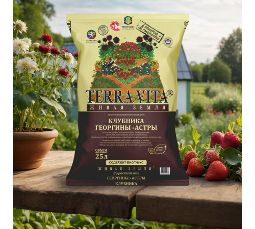 Почвогрунт Terra Vita Клубника-Георгин-Астра 25 л Почвогрунт Terra Vita Клубника-Георгин-Астра 25 л