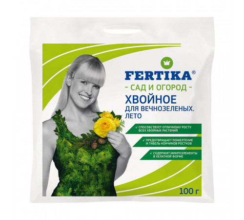 Удобрение минеральное сухое для вечнозеленых гранулированное Хвойное Fertika 100 г Удобрение минеральное сухое для вечнозеленых гранулированное Хвойное Fertika 100 г