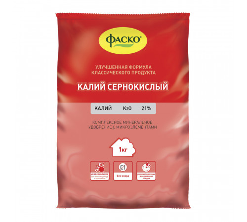 Удобрение минеральное сухое универсальное гранулированное Калий сернокислый Фаско 1 кг Удобрение минеральное сухое универсальное гранулированное Калий сернокислый Фаско 1 кг