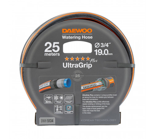 Шланг поливочный 3/4 25 м шестислойный Daewoo UltraGrip Plus ПВХ (DWH 5134) Шланг поливочный 3/4 25 м шестислойный Daewoo UltraGrip Plus ПВХ (DWH 5134)
