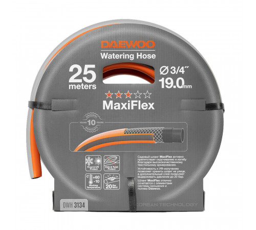 Шланг поливочный 3/4 25 м четырехслойный Daewoo MaxiFlex ПВХ (DWH 3134) Шланг поливочный 3/4 25 м четырехслойный Daewoo MaxiFlex ПВХ (DWH 3134)