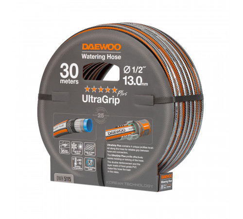 Шланг поливочный 1/2 30 м шестислойный Daewoo UltraGrip Plus ПВХ (DWH 5115) Шланг поливочный 1/2 30 м шестислойный Daewoo UltraGrip Plus ПВХ (DWH 5115)
