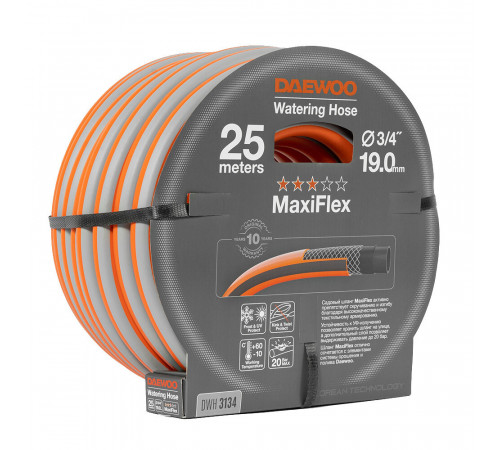 Шланг поливочный 3/4 25 м четырехслойный Daewoo MaxiFlex ПВХ (DWH 3134) Шланг поливочный 3/4 25 м четырехслойный Daewoo MaxiFlex ПВХ (DWH 3134)