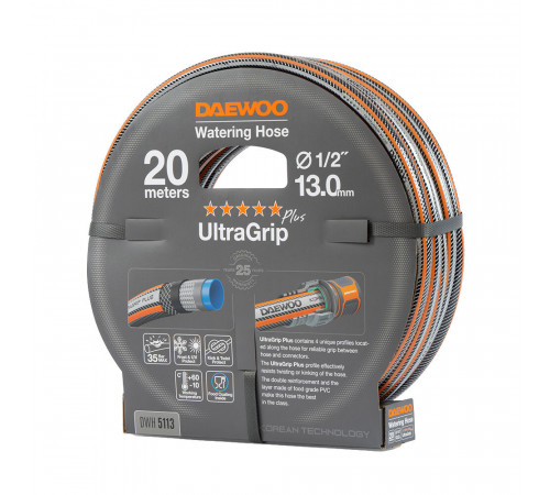 Шланг поливочный 1/2 20 м шестислойный Daewoo UltraGrip Plus ПВХ (DWH 5113) Шланг поливочный 1/2 20 м шестислойный Daewoo UltraGrip Plus ПВХ (DWH 5113)