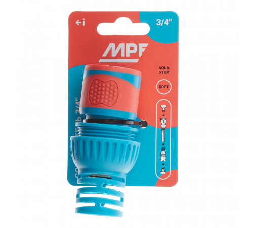 Штуцер 3/4 для поливочного шланга MPF пластиковый с аквастопом (ДС.071279) Штуцер 3/4 для поливочного шланга MPF пластиковый с аквастопом (ДС.071279)