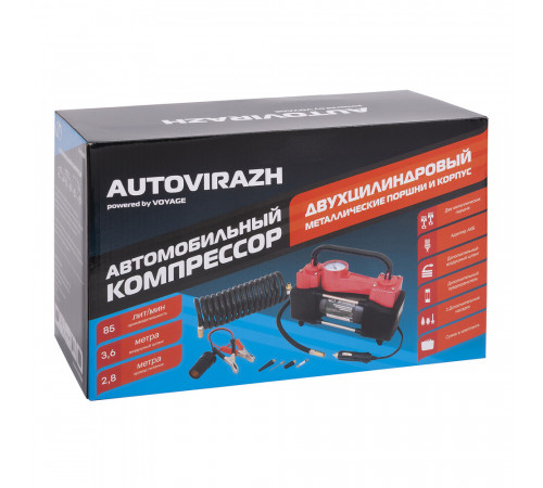 Автомобильный компрессор Autovirazh двухпоршневой 12 В 85 л/мин (AV-010888) Автомобильный компрессор Autovirazh двухпоршневой 12 В 85 л/мин (AV-010888)