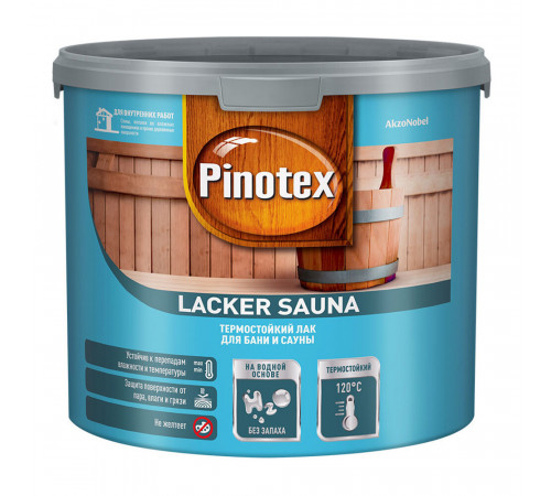 Лак акриловый Pinotex Lacker Sauna бесцветный 2,7 л полуматовый Лак акриловый Pinotex Lacker Sauna бесцветный 2,7 л полуматовый