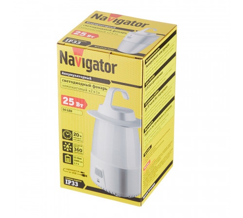 Фонарь кемпинговый Navigator NPT светодиодный 50 LED 25 Вт аккумуляторный Li-Ion 2000 мАч ударопрочный пластик 3 режима (14087) Фонарь кемпинговый Navigator NPT светодиодный 50 LED 25 Вт аккумуляторный Li-Ion 2000 мАч ударопрочный пластик 3 режима (14087)