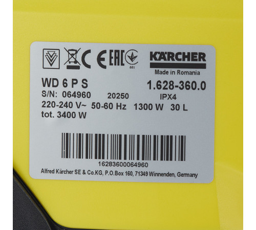Строительный пылесос Karcher WD 6 P S V-30/6/22/T (YSY) *EU 1300 Вт 30 л (1.628-360.0) Строительный пылесос Karcher WD 6 P S V-30/6/22/T (YSY) *EU 1300 Вт 30 л (1.628-360.0)