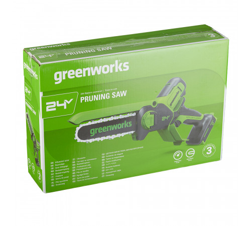 Пила цепная аккумуляторная Greenworks 24V GD24CSMNX 24 В 6' шаг 1/4' паз 1,1 мм 32 звена без АКБ и ЗУ (2008707) Пила цепная аккумуляторная Greenworks 24V GD24CSMNX 24 В 6' шаг 1/4' паз 1,1 мм 32 звена без АКБ и ЗУ (2008707)