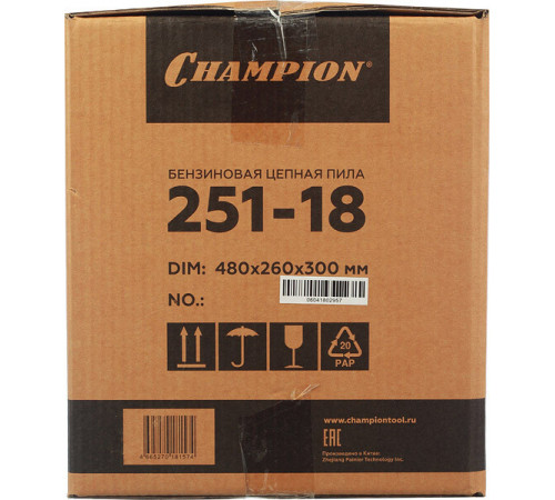 Бензопила Champion 251 3,13 л.с. 18' шаг 0,325' паз 1,5 мм 72 звена Бензопила Champion 251 3,13 л.с. 18' шаг 0,325' паз 1,5 мм 72 звена