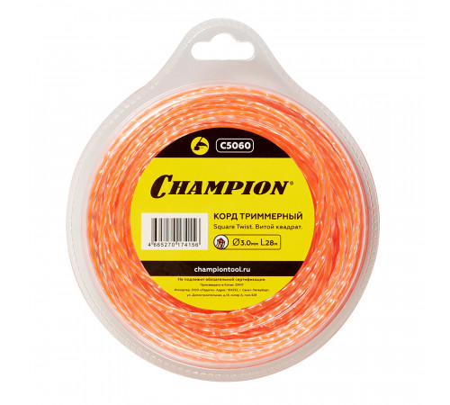 Леска для триммера Champion Square Twist DUO витой квадрат 3 мм х 28 м красная (C5060) Леска для триммера Champion Square Twist DUO витой квадрат 3 мм х 28 м красная (C5060)