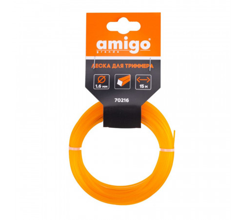 Леска для триммера Amigo квадрат 1,6 мм х 15 м оранжевая (70216)