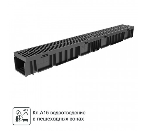 Лоток водоотводный пластиковый 1000х115х95 мм Gidrolica с пластиковой решеткой класс А15 (08067) Лоток водоотводный пластиковый 1000х115х95 мм Gidrolica с пластиковой решеткой класс А15 (08067)