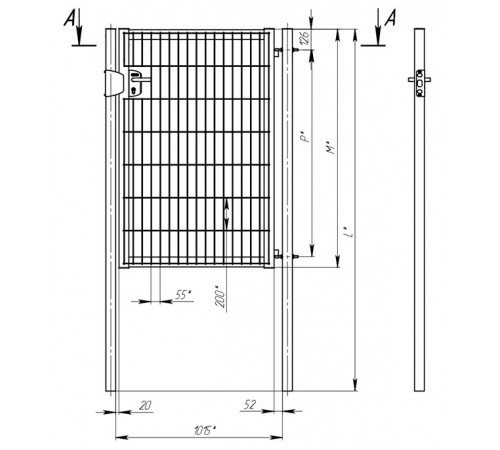 Калитка распашная с панелью 3D Medium и столбами 1х2,03 м зеленая RAL 6005 Калитка распашная с панелью 3D Medium и столбами 1х2,03 м зеленая RAL 6005