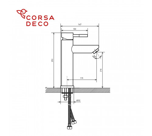 Смеситель для раковины высокий Corsa Deco AS черный однорычажный (FBASLB) Смеситель для раковины высокий Corsa Deco AS черный однорычажный (FBASLB)