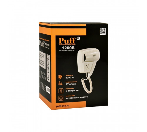 Фен для волос настенный Puff 1200В 1200 Вт белый Фен для волос настенный Puff 1200В 1200 Вт белый