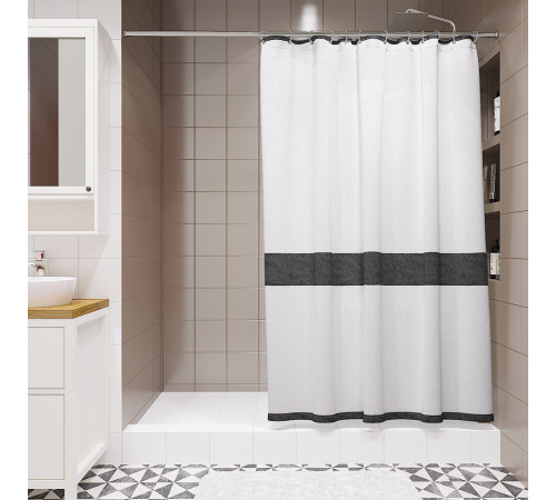 Штора для ванны Fora Stone Black 1800х1800 мм полиэстер белая/черная (FOR-STN204BL) Штора для ванны Fora Stone Black 1800х1800 мм полиэстер белая/черная (FOR-STN204BL)