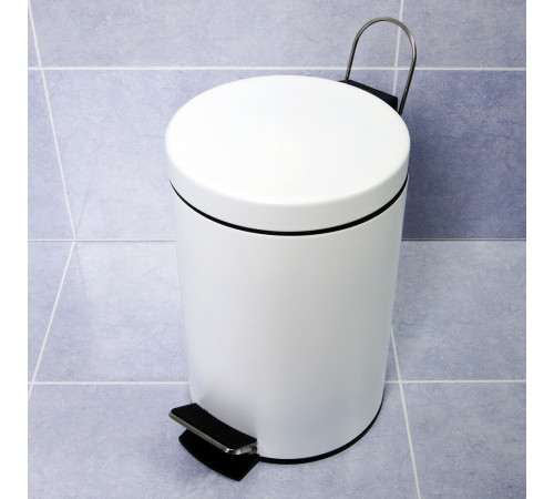 Ведро для мусора WasserKraft K-635W с крышкой 5 л металл белое с педалью Ведро для мусора WasserKraft K-635W с крышкой 5 л металл белое с педалью
