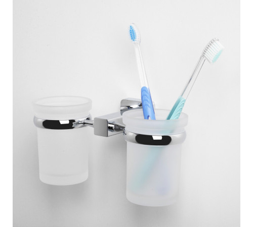 Стакан для ванной WasserKraft Lippe с держателем двойной стекло матовый/металл хром (K-6528D) Стакан для ванной WasserKraft Lippe с держателем двойной стекло матовый/металл хром (K-6528D)