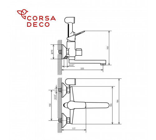 Смеситель для ванны Corsa Deco KX хром однорычажный со средним изливом с лейкой (FBTKX2) Смеситель для ванны Corsa Deco KX хром однорычажный со средним изливом с лейкой (FBTKX2)