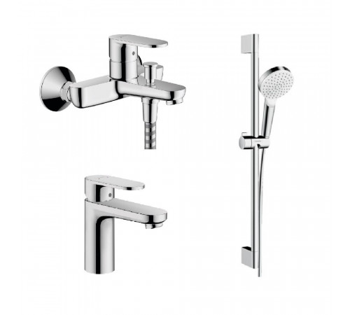 Комплект смесителей для ванны Hansgrohe Vernis хром с лейкой d100 мм со шлангом 1600 мм со стойкой 650 мм (10000001) Комплект смесителей для ванны Hansgrohe Vernis хром с лейкой d100 мм со шлангом 1600 мм со стойкой 650 мм (10000001)