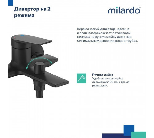 Смеситель для ванны Milardo Azure черный однорычажный с коротким изливом с лейкой (AZUBL00M02) Смеситель для ванны Milardo Azure черный однорычажный с коротким изливом с лейкой (AZUBL00M02)