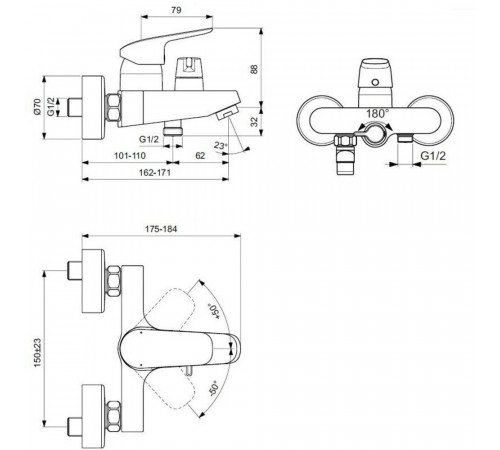 Смеситель для ванны Ideal Standard Ceraflex хром однорычажный с коротким изливом без лейки (B1740AA) Смеситель для ванны Ideal Standard Ceraflex хром однорычажный с коротким изливом без лейки (B1740AA)
