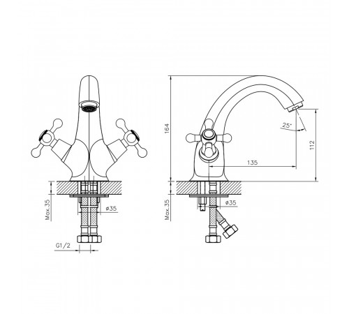 Смеситель для раковины Decoroom DR54 хром двухвентильный (DR54011) Смеситель для раковины Decoroom DR54 хром двухвентильный (DR54011)