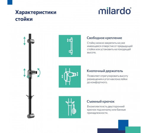Штанга для душа Milardo Ideal Spa 700 мм без мыльницы металл черный (ILS70B0M17) Штанга для душа Milardo Ideal Spa 700 мм без мыльницы металл черный (ILS70B0M17)