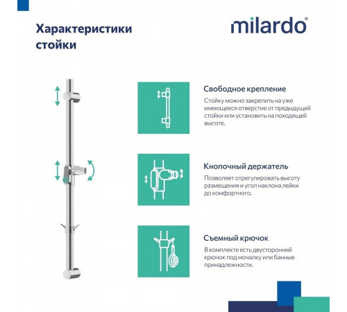 Штанга для душа Milardo Ideal Spa 700 мм без мыльницы металл хром (ILS70C0M17)