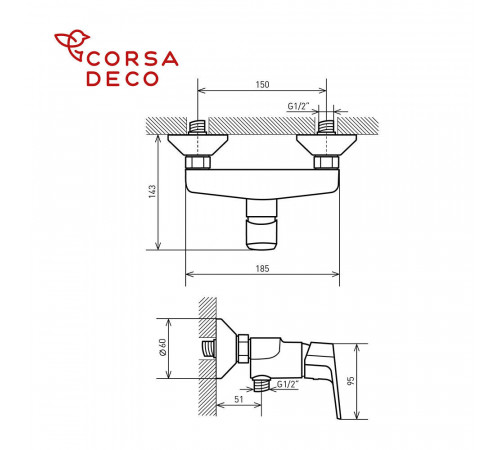Смеситель для душа без излива Corsa Deco CX хром с лейкой однорычажный (FSHCX) Смеситель для душа без излива Corsa Deco CX хром с лейкой однорычажный (FSHCX)