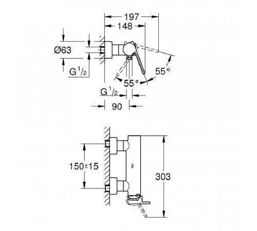 Смеситель для душа без излива Grohe Plus без лейки однорычажный (33577003) Смеситель для душа без излива Grohe Plus без лейки однорычажный (33577003)