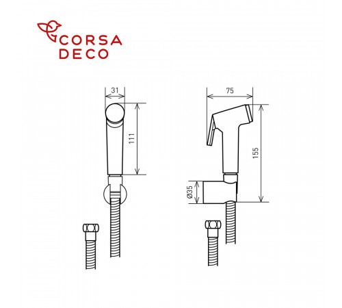Душ гигиенический Corsa Deco со шлангом 1200 мм с держателем черный (HSET002B) Душ гигиенический Corsa Deco со шлангом 1200 мм с держателем черный (HSET002B)