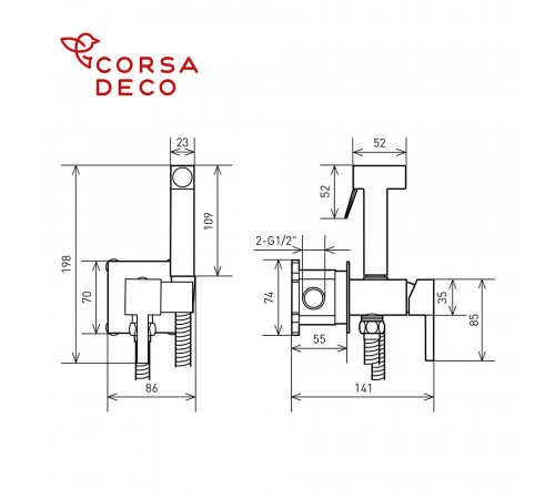 Смеситель с гигиеническим душем встраиваемый Corsa Deco со скрытой частью в комплекте хром (HF002) Смеситель с гигиеническим душем встраиваемый Corsa Deco со скрытой частью в комплекте хром (HF002)