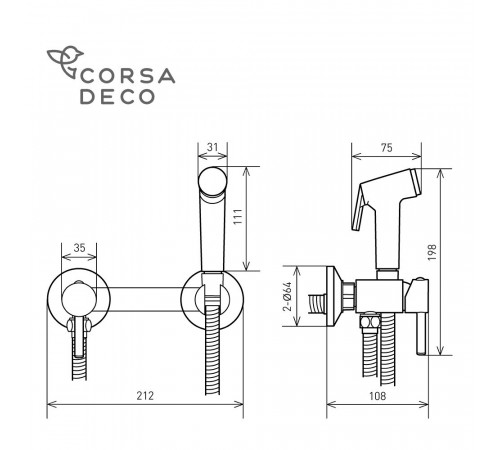 Смеситель с гигиеническим душем Corsa Deco черный (HF005B) Смеситель с гигиеническим душем Corsa Deco черный (HF005B)
