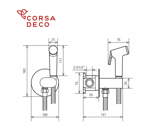 Смеситель с гигиеническим душем встраиваемый Corsa Deco со скрытой частью в комплекте хром (HF003) Смеситель с гигиеническим душем встраиваемый Corsa Deco со скрытой частью в комплекте хром (HF003)