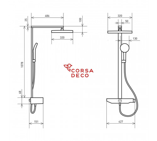 Душевая система Corsa Deco QX с верхним душем с лейкой холодный старт хром (SSFCSQX320S)