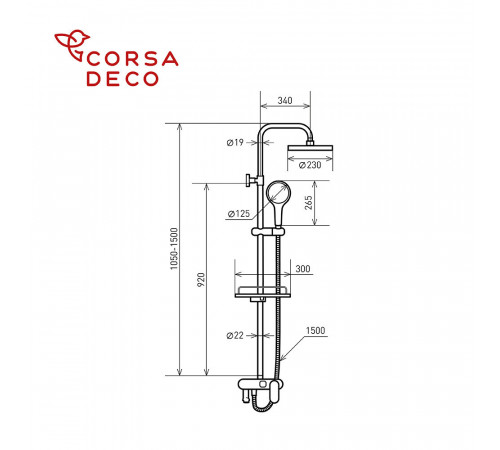 Душевая система Corsa Deco CX с верхним душем с лейкой со смесителем хром (SSFCX230S)