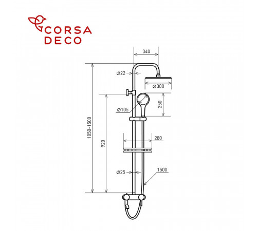 Душевая система Corsa Deco NX с верхним душем с лейкой со смесителем черная (SSFNX300SB)