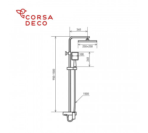 Душевая система Corsa Deco TX с верхним душем с лейкой со смесителем черная (SSFTX250QB)
