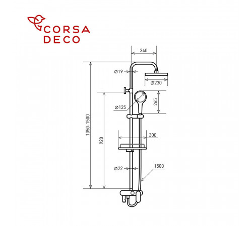 Душевая система Corsa Deco CX с верхним душем с лейкой со смесителем черная (SSFCX230SB) Душевая система Corsa Deco CX с верхним душем с лейкой со смесителем черная (SSFCX230SB)