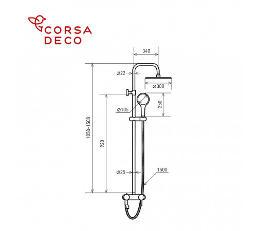 Душевая система Corsa Deco NX с верхним душем с лейкой со смесителем сталь (SSFNX300SS) Душевая система Corsa Deco NX с верхним душем с лейкой со смесителем сталь (SSFNX300SS)