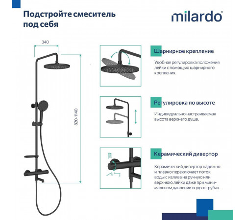 Душевая система Milardo Ideal Spa с верхним душем с лейкой с термостатом черная (ILSBLTHM06) Душевая система Milardo Ideal Spa с верхним душем с лейкой с термостатом черная (ILSBLTHM06)