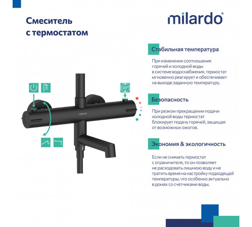 Душевая система Milardo Ideal Spa с верхним душем с лейкой с термостатом черная (ILSBLTHM06) Душевая система Milardo Ideal Spa с верхним душем с лейкой с термостатом черная (ILSBLTHM06)