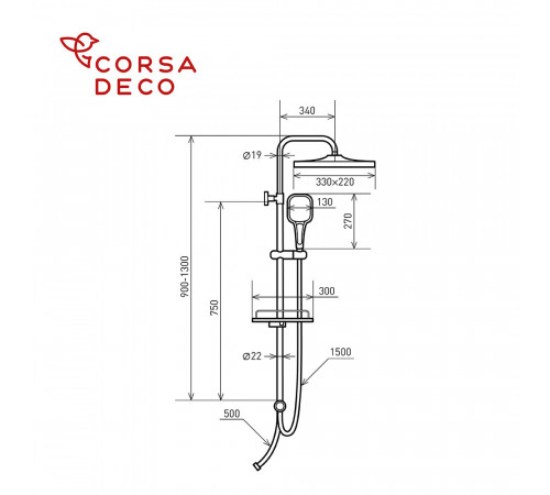 Душевой комплект Corsa Deco CX с верхним душем с лейкой черный (SSCX330QB) Душевой комплект Corsa Deco CX с верхним душем с лейкой черный (SSCX330QB)